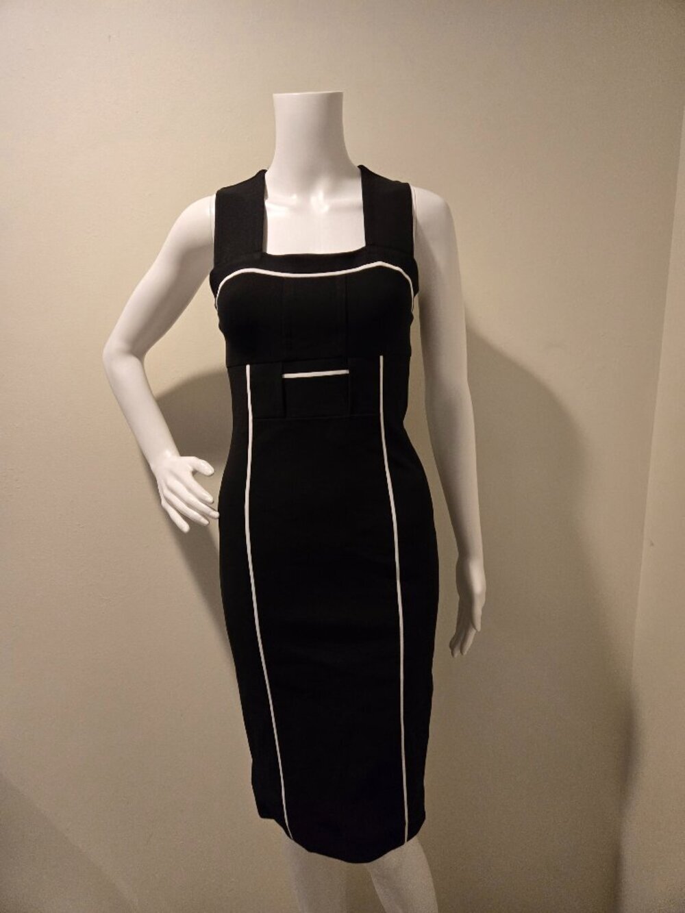 Yigal Azrouel Black Sheath Midi Dress White Trim 0